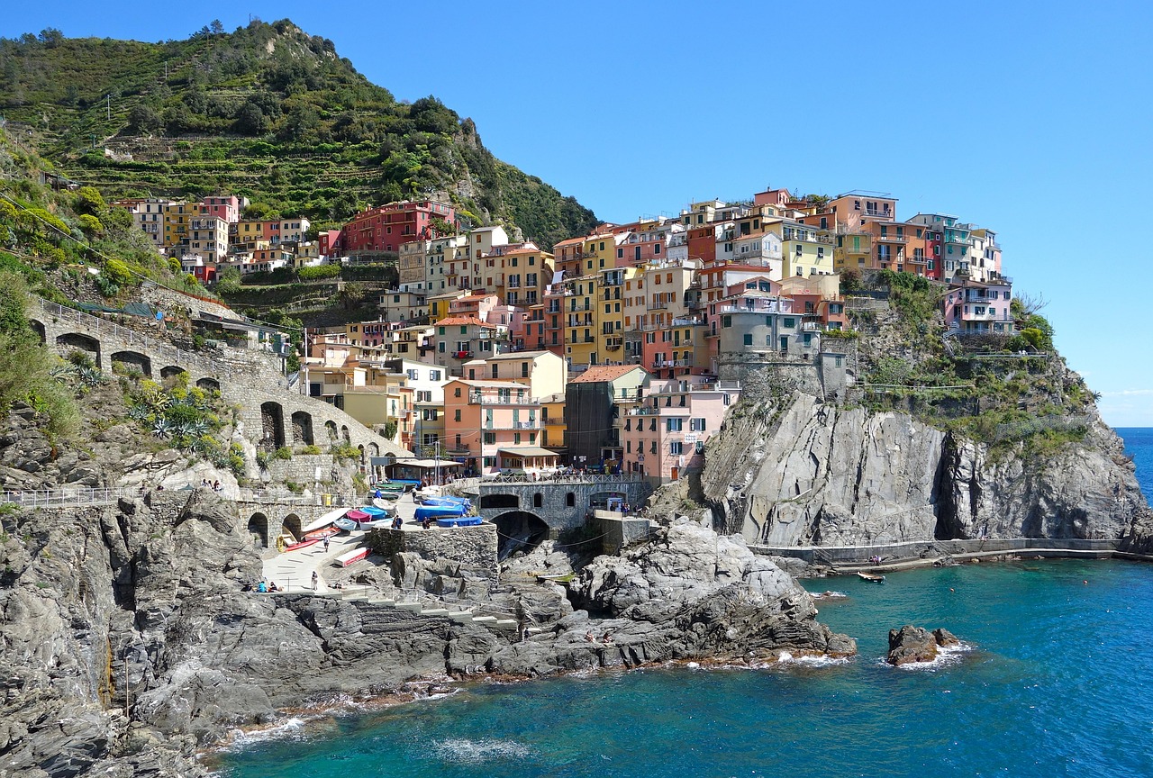 coast, sea, village, buildings, houses, urban, nature, coastline, seaside, ocean, bay, travel destination, cinque terre, liguria, italy