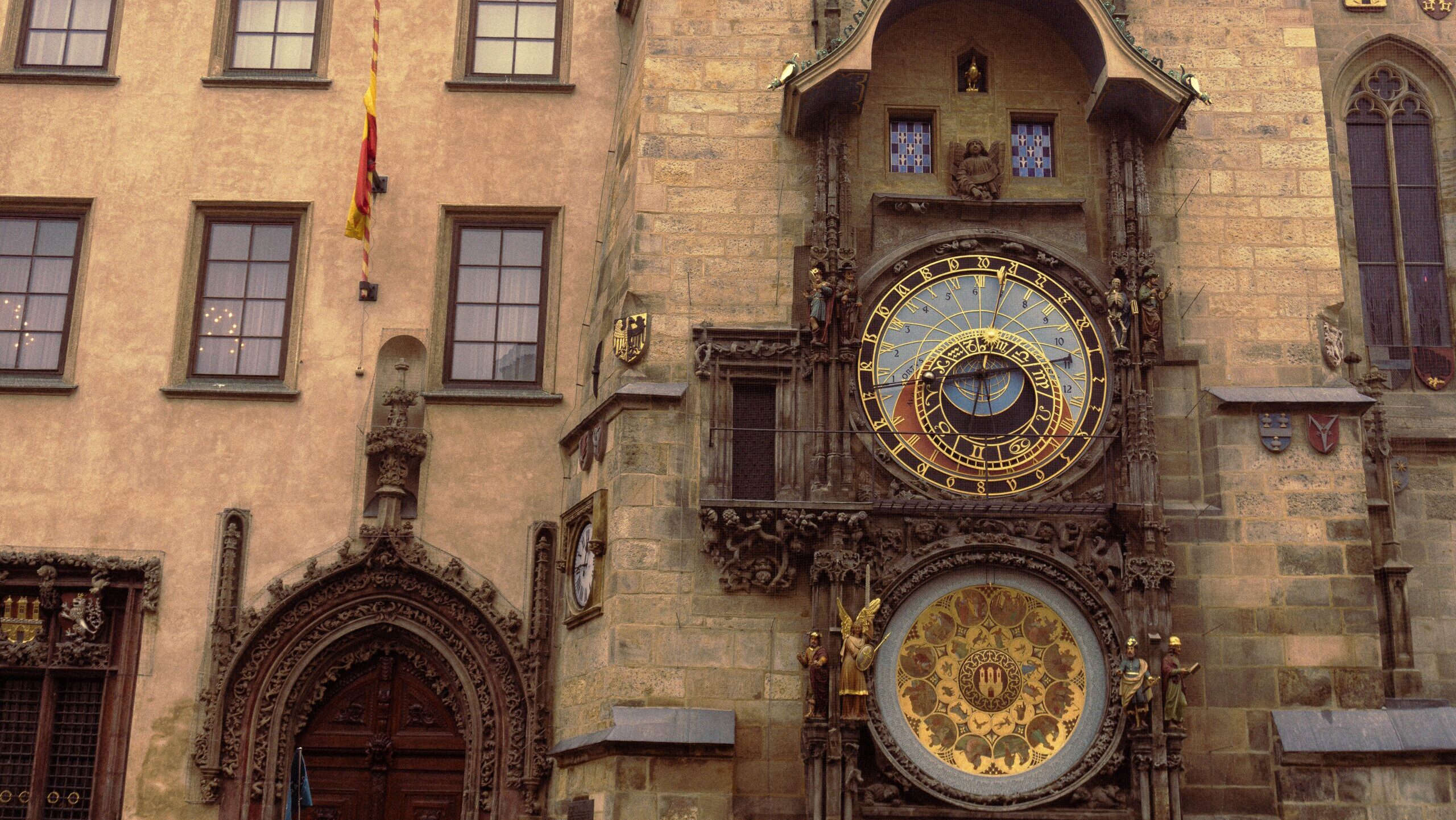 The historic Astronomical Clock in Prague's Old Town Square, showcasing intricate medieval craftsmanship.
